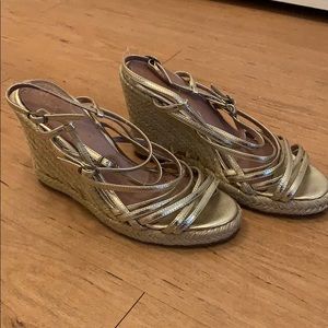 Gold strap wedge heels